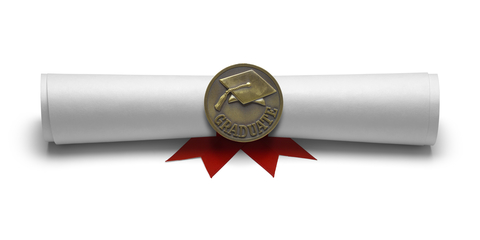 Diploma Masters Degree with Medal Isolated on White Background.
