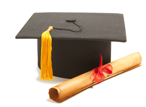 Graduation Cap with Degree Isolated on White Background